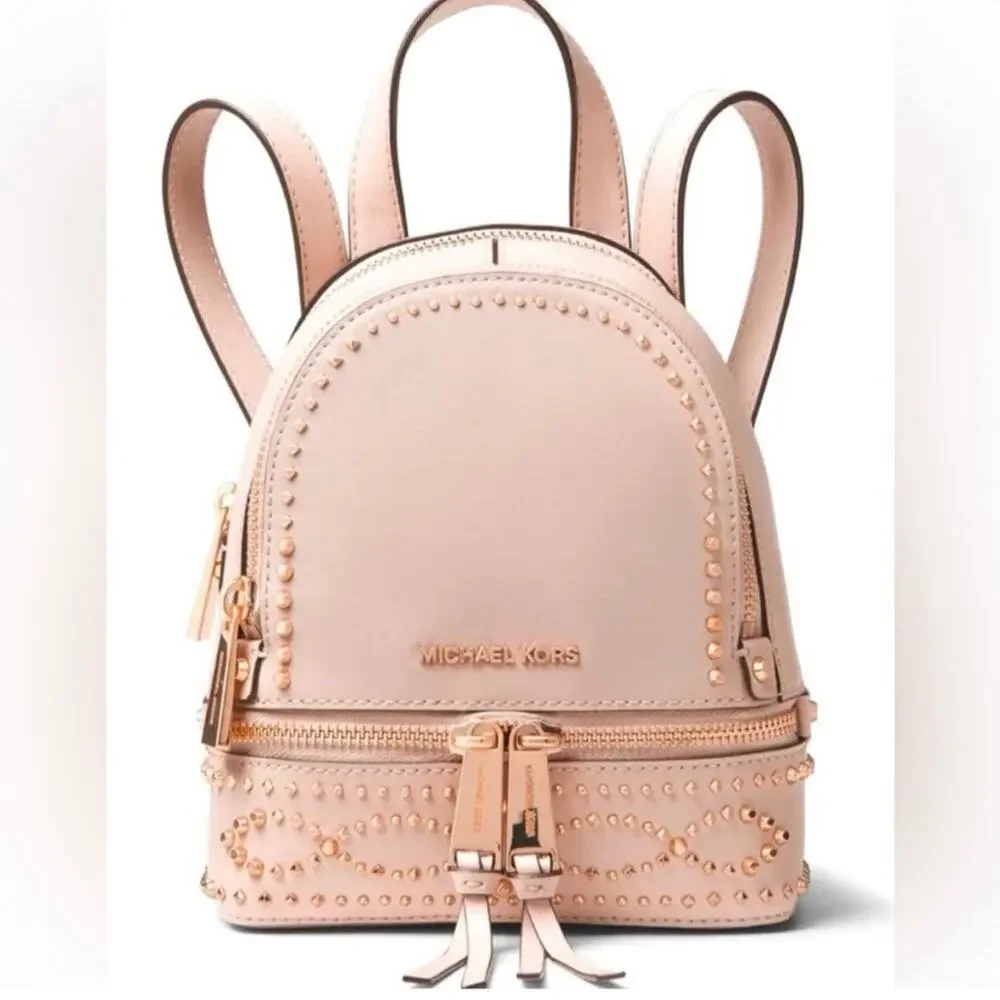 MK Michael Kors Rhea Mini Studded Backpack Pink Rose Gold